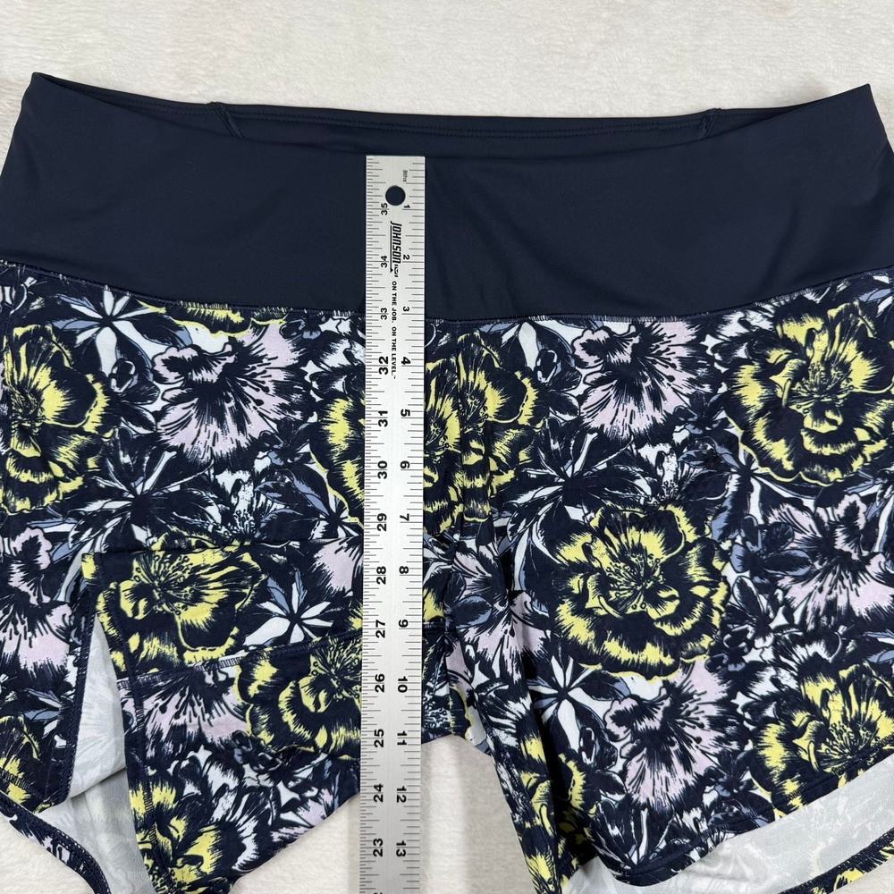 oiselle Black Floral Running Shorts with Yellow Highlights - Picture 5 of 10